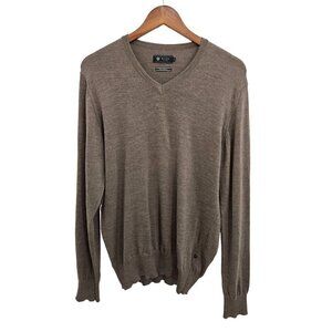 Riley Knit Sweater Merino Wool Womens Size Medium 8 10 Heather Brown V Neck Soft